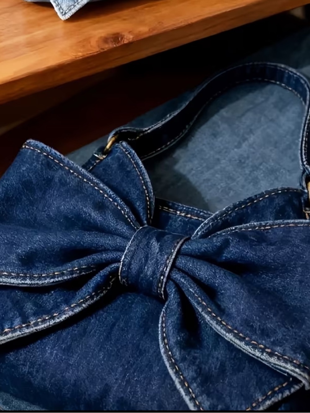 Denim Bow Shoulder Bag - Blue